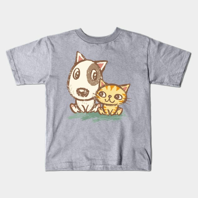 Dog and cat with good relations Kids T-Shirt by sanogawa